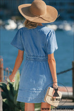 Myosotis elastic waist short sleeve denim mini dress - mini dresses
