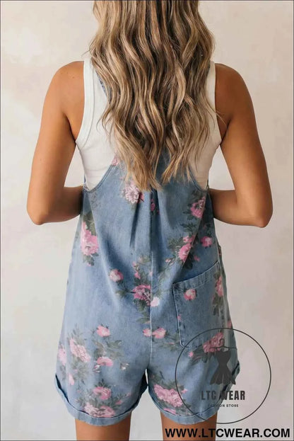 Myosotis Floral Print Denim Shortalls