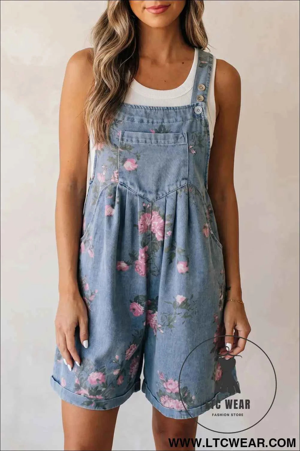 Myosotis Floral Print Denim Shortalls