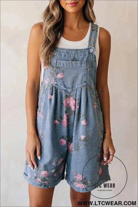 Myosotis Floral Print Denim Shortalls