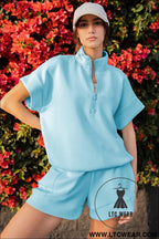 Myosotis half zip high neck tee athleisure short set - short sets