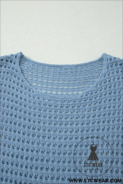Myosotis Long Sleeve Crochet Knit Sweater Round Neck Loose Fit Casual Pullover - L.T.C Wear Online Fashion Store