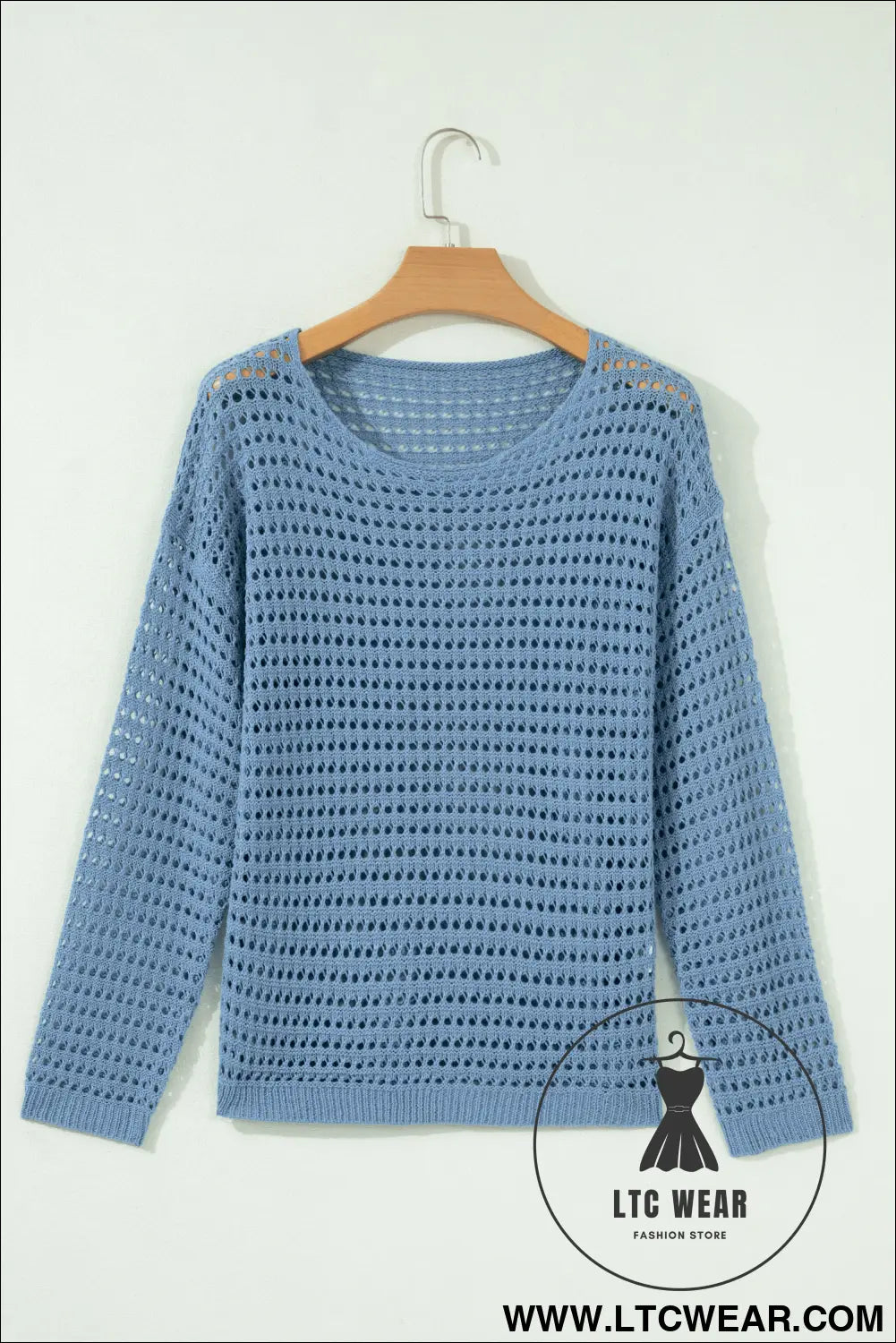 Myosotis Long Sleeve Crochet Knit Sweater Round Neck Loose Fit Casual Pullover - L.T.C Wear Online Fashion Store