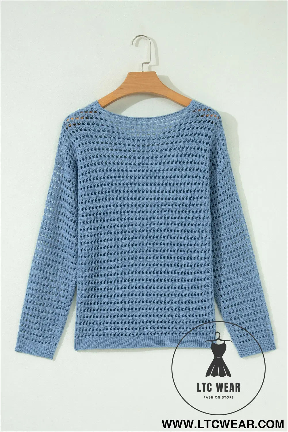 Myosotis Long Sleeve Crochet Knit Sweater Round Neck Loose Fit Casual Pullover - L.T.C Wear Online Fashion Store