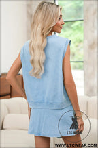 Myosotis mineral wash sleeveless top and split skort set - short sets