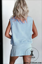 Myosotis mineral wash sleeveless top and split skort set - short sets