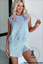 Myosotis mineral wash sleeveless top and split skort set - short sets