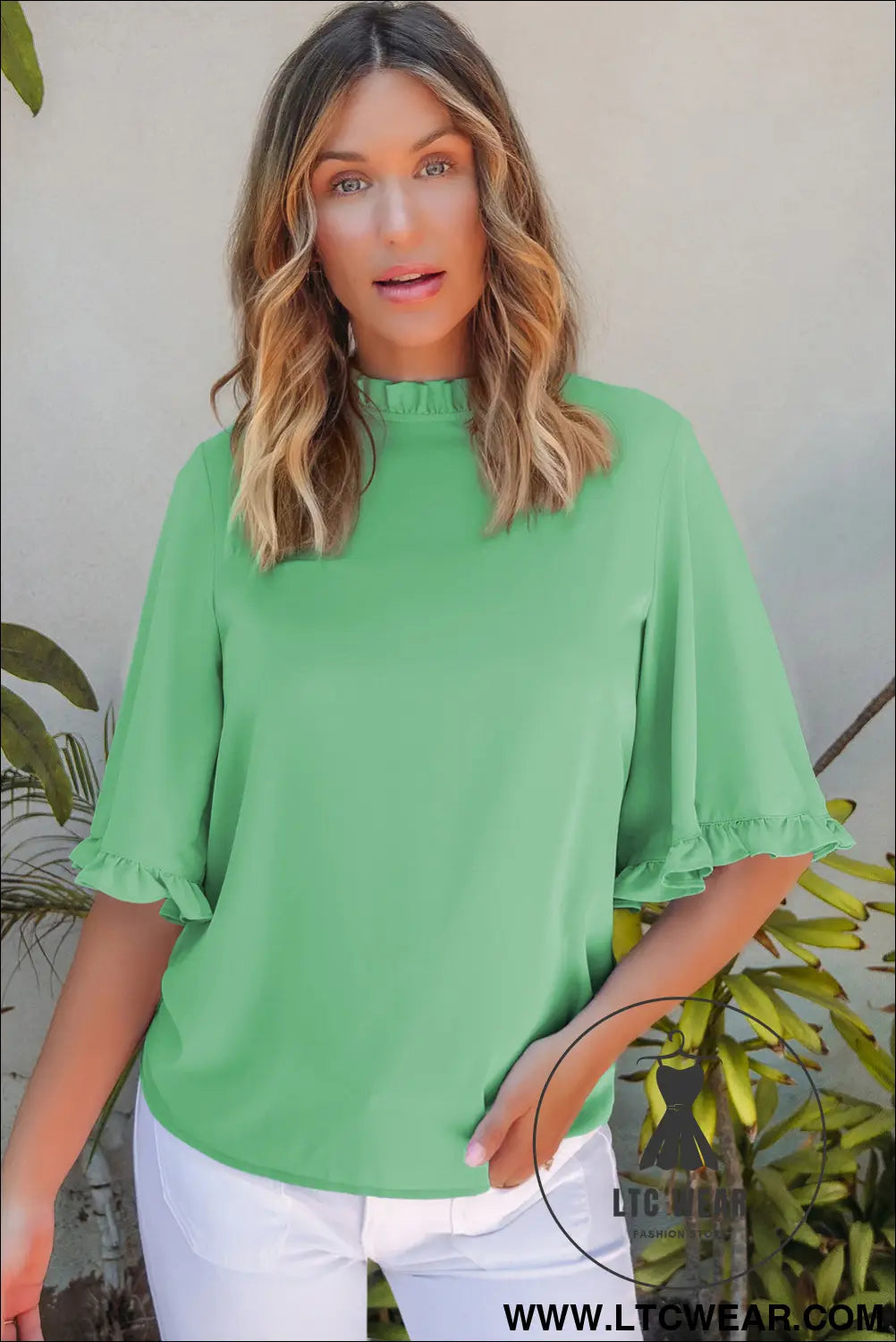 Myosotis ruffled bell sleeve loose blouse - blouses & shirts