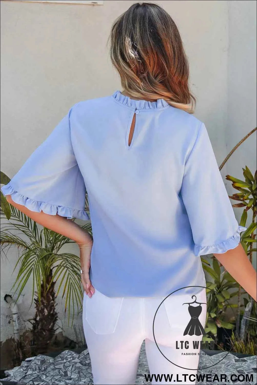 Myosotis Ruffled Bell Sleeve Loose Blouse