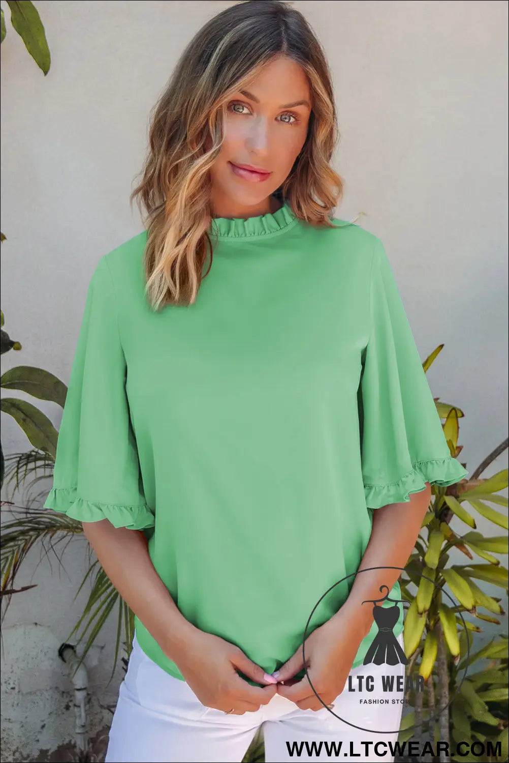Myosotis ruffled bell sleeve loose blouse - blouses & shirts