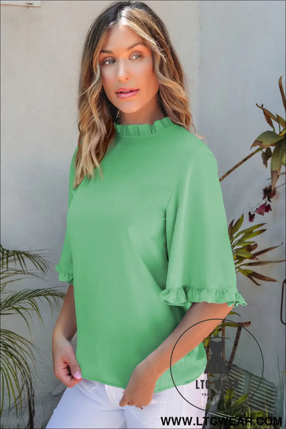 Myosotis ruffled bell sleeve loose blouse - blouses & shirts