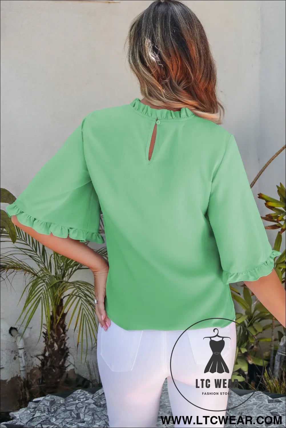 Myosotis ruffled bell sleeve loose blouse - blouses & shirts