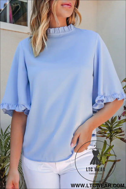 Myosotis ruffled bell sleeve loose blouse - blouses & shirts
