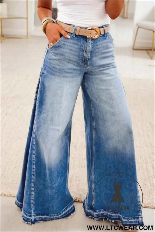 Myosotis Side Seam Gathering Flare Leg Jeans Casual Daily Full-length Denim Pants