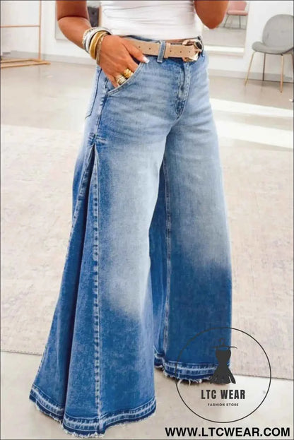 Myosotis Side Seam Gathering Flare Leg Jeans Casual Daily Full-length Denim Pants
