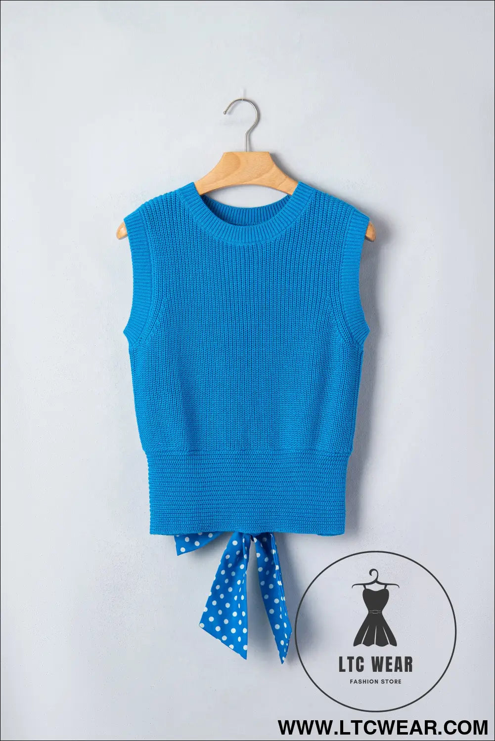 Myosotis Slim Knit Polka Dot Knot Back Cropped Sweater Tank - L.T.C Wear Online Fashion Store