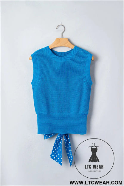 Myosotis Slim Knit Polka Dot Knot Back Cropped Sweater Tank - L.T.C Wear Online Fashion Store