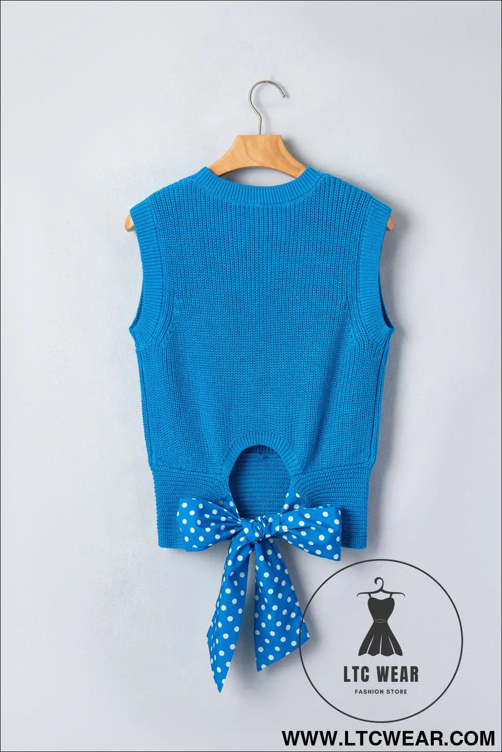 Myosotis Slim Knit Polka Dot Knot Back Cropped Sweater Tank - L.T.C Wear Online Fashion Store
