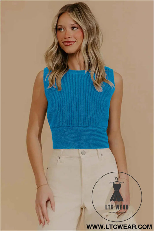 Myosotis Slim Knit Polka Dot Knot Back Cropped Sweater Tank