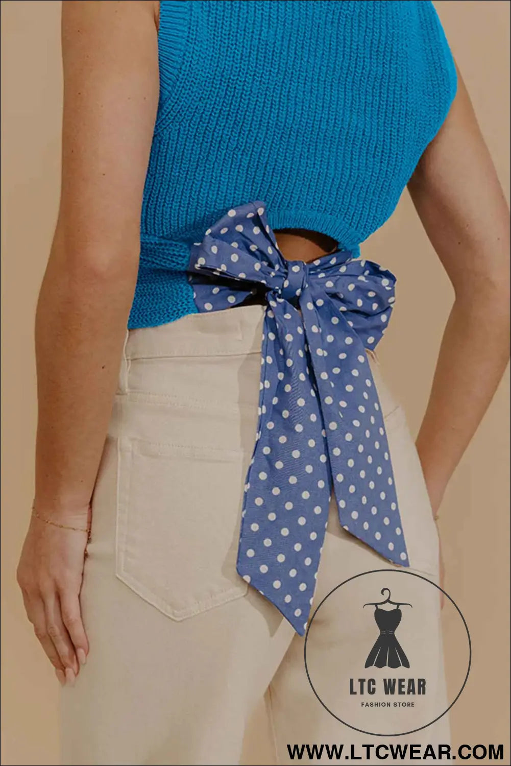 Myosotis Slim Knit Polka Dot Knot Back Cropped Sweater Tank