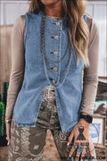 Myosotis slit denim vest: classic meets contemporary - myosotis / s / 65% cotton + 33% polyester + 2% elastane - vests