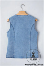 Myosotis slit denim vest: classic meets contemporary - vests