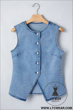 Myosotis slit denim vest: classic meets contemporary - vests