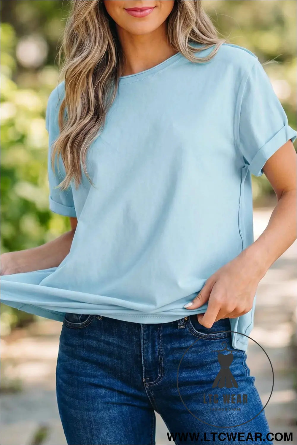 Myosotis Solid Color Round Neck Casual T Shirt