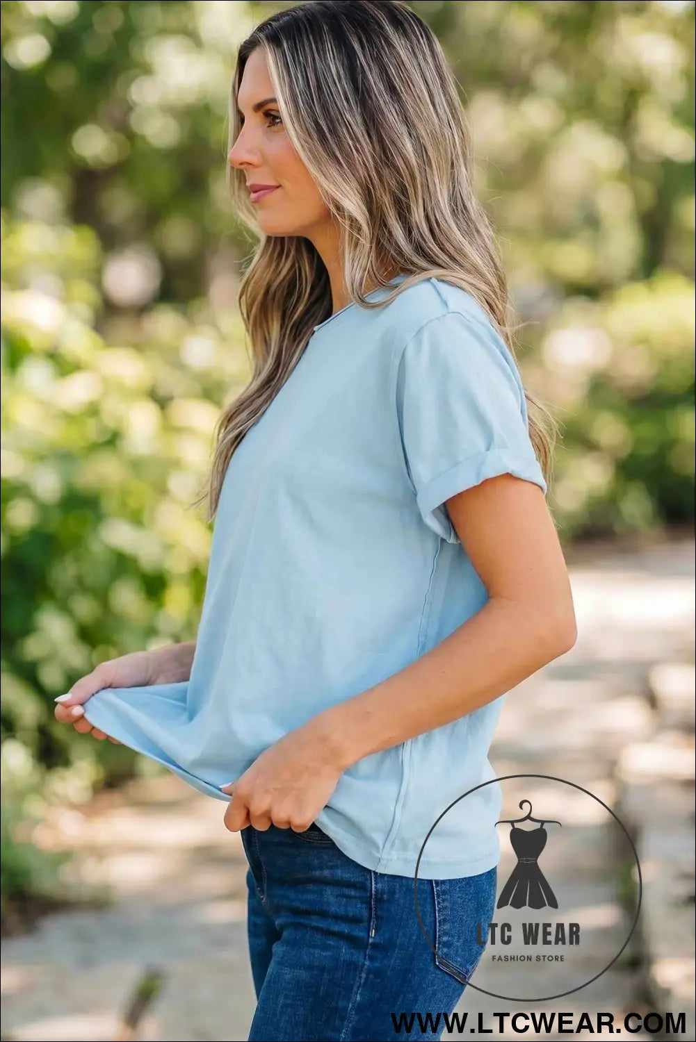 Myosotis Solid Color Round Neck Casual T Shirt