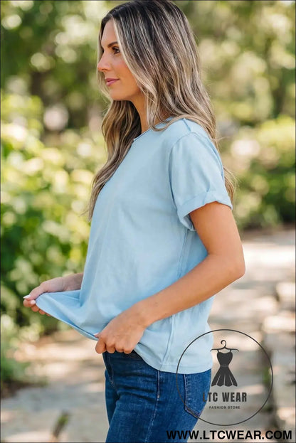 Myosotis Solid Color Round Neck Casual T Shirt
