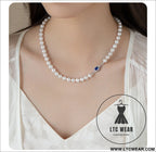 Natural mother-of-pearl pearl necklace silver blue gem clasp high luster premium quality pearl australian white
