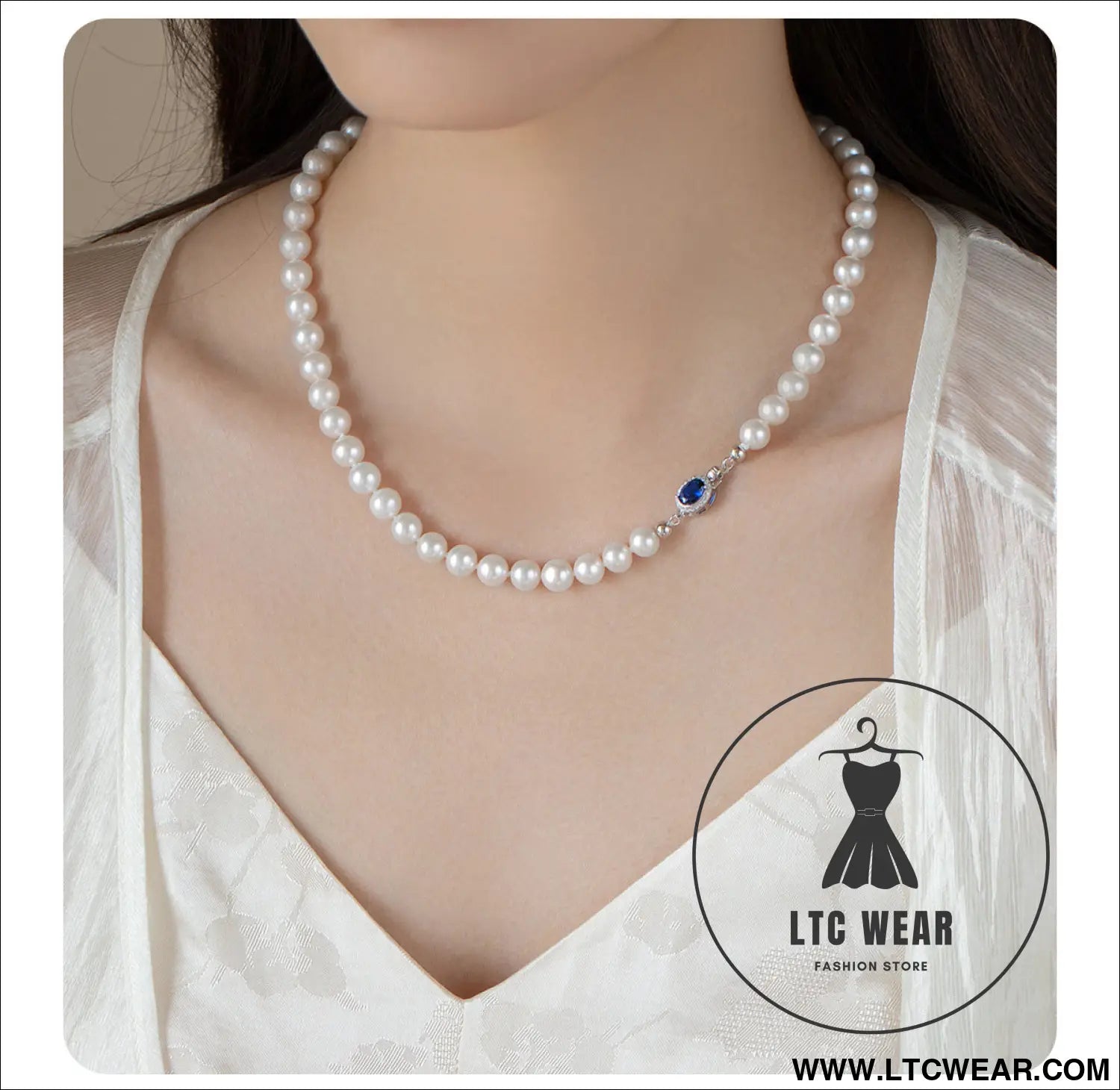Natural mother-of-pearl pearl necklace silver blue gem clasp high luster premium quality pearl australian white