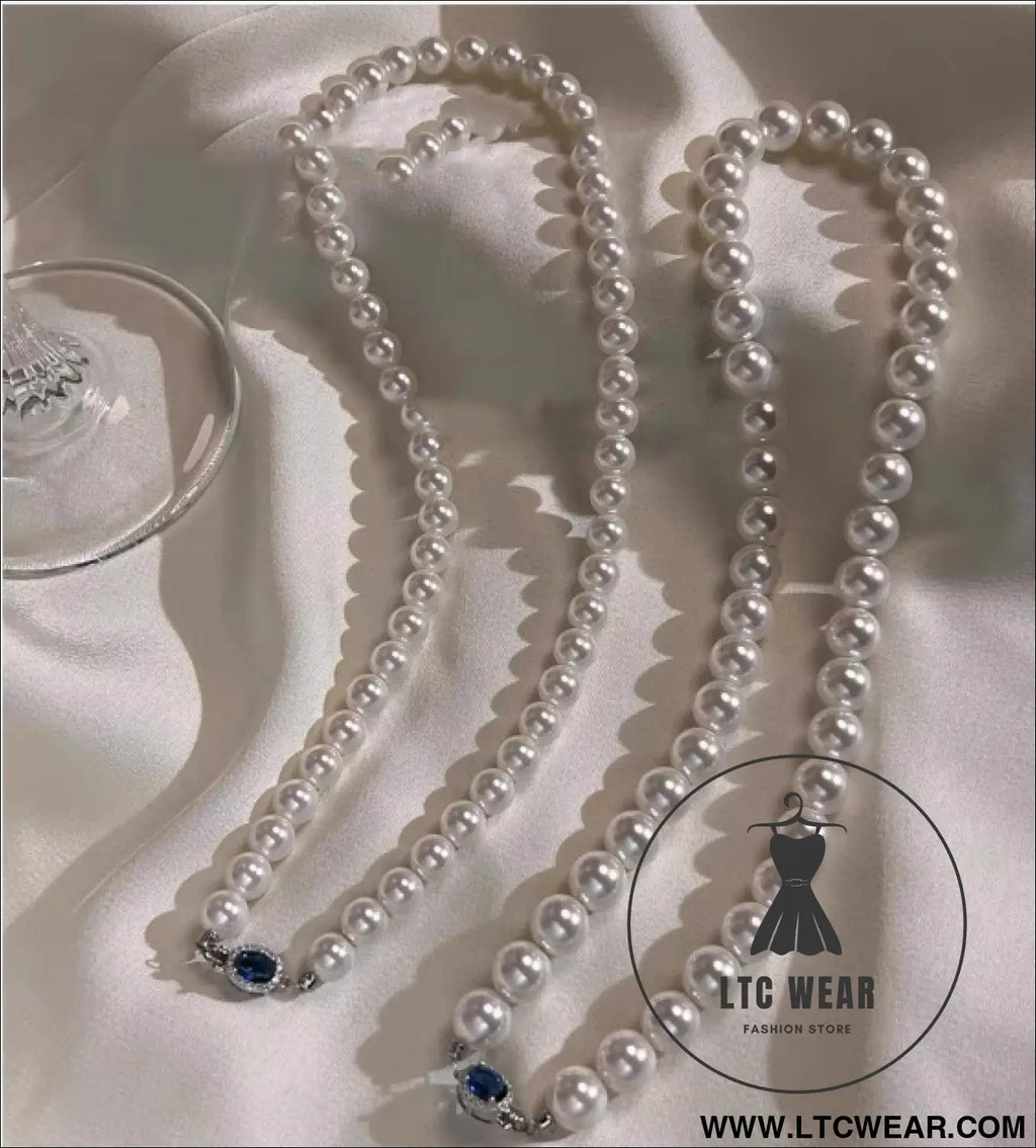 Natural mother-of-pearl pearl necklace silver blue gem clasp high luster premium quality pearl australian white
