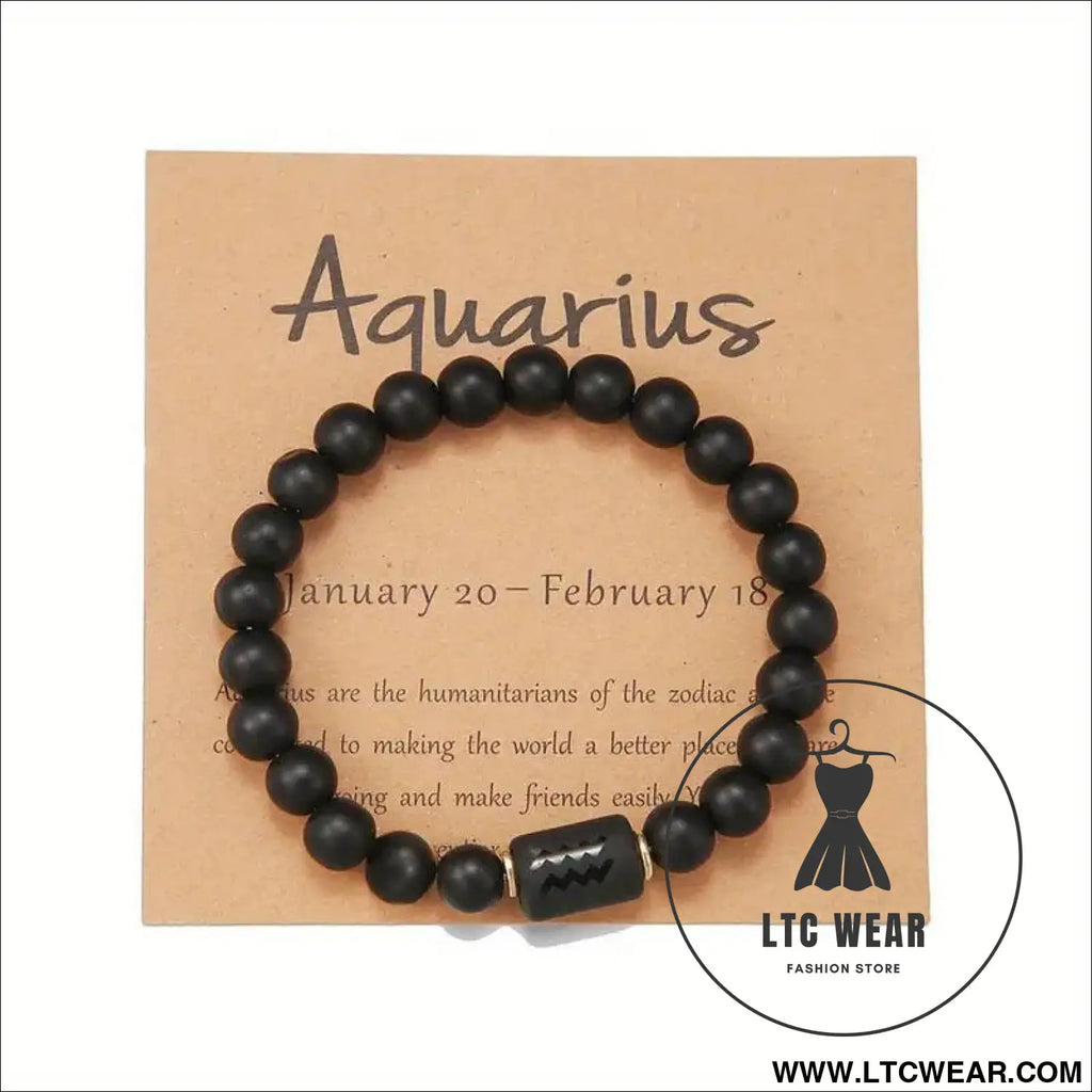 Natural stone beaded tiger eye picture stone bracelet zodiac bracelet - aquarius (with card)