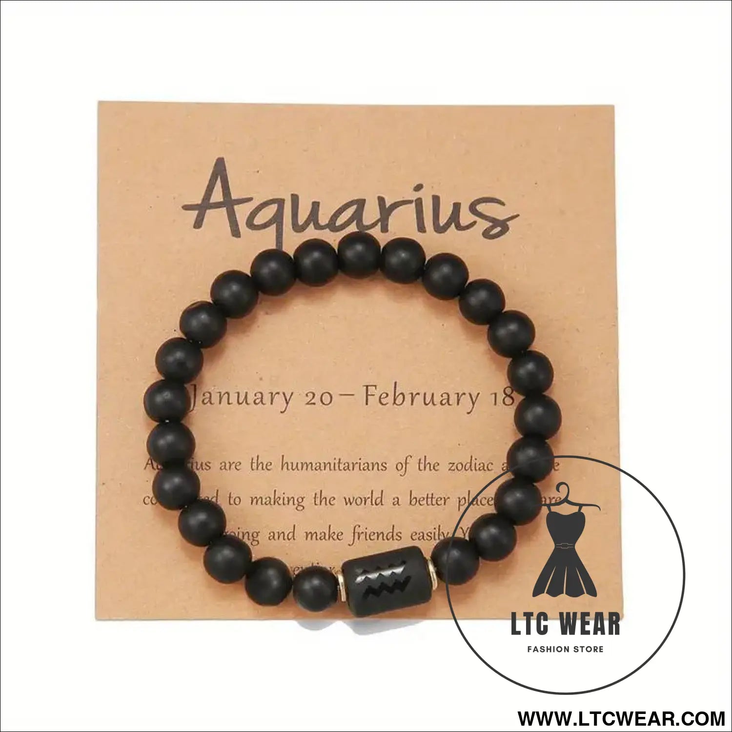 Natural stone beaded tiger eye picture stone bracelet zodiac bracelet - aquarius (with card)