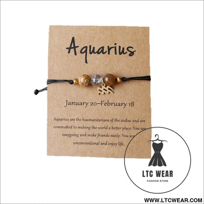 Natural stone beaded tiger eye picture stone bracelet zodiac bracelet - aquarius (card style)