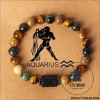 Natural stone beaded tiger eye picture stone bracelet zodiac bracelet - aquarius (jan. 20 - feb. 18) with card