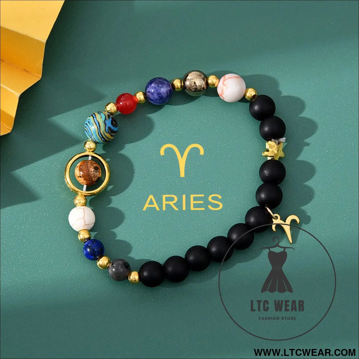 Natural stone beaded tiger eye picture stone bracelet zodiac bracelet - aries