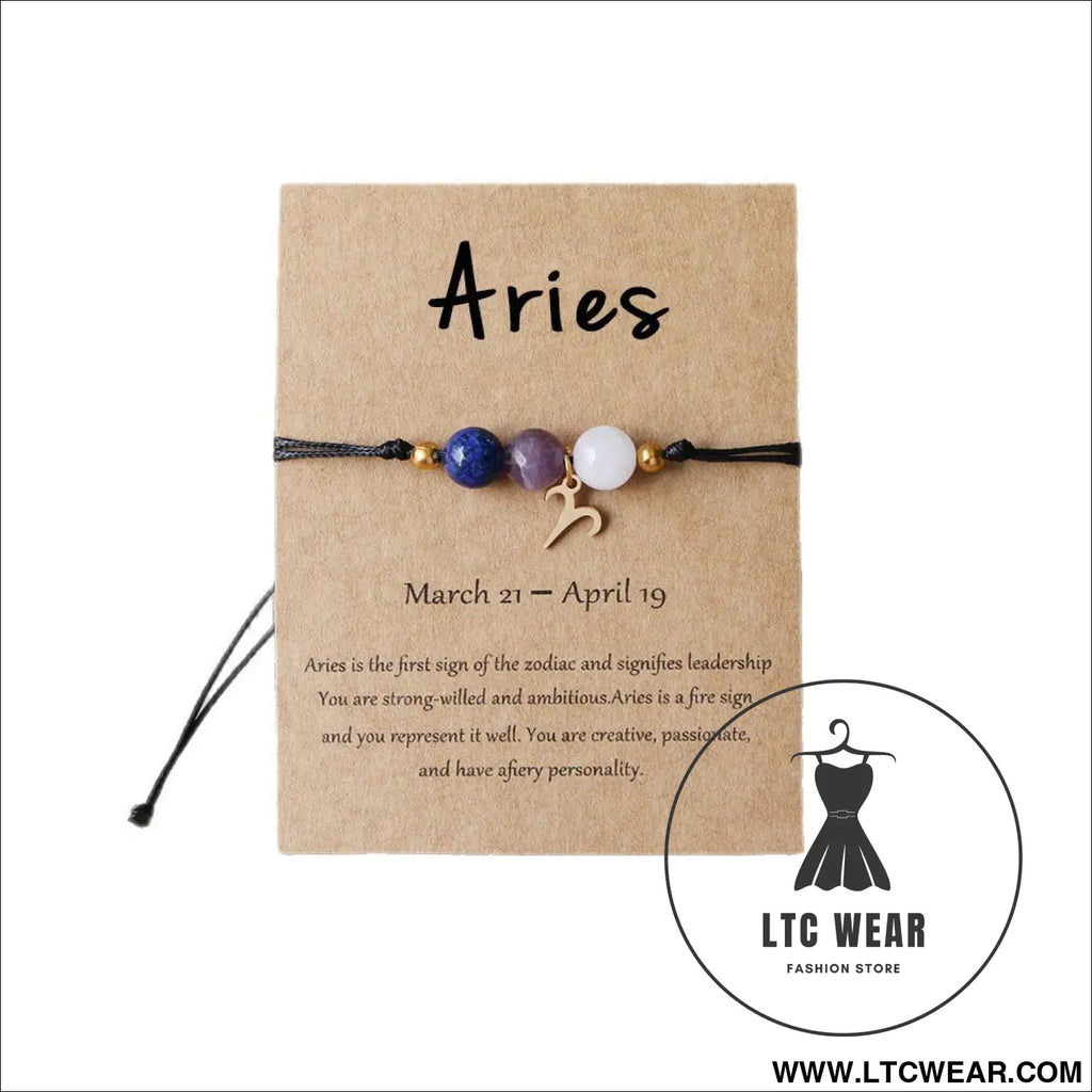 Natural stone beaded tiger eye picture stone bracelet zodiac bracelet - aries (card style)