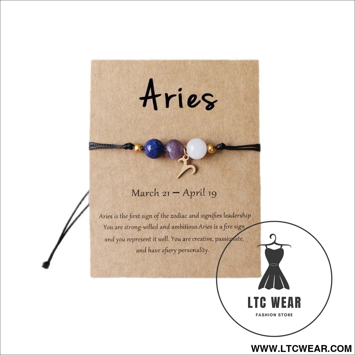 Natural stone beaded tiger eye picture stone bracelet zodiac bracelet - aries (card style)