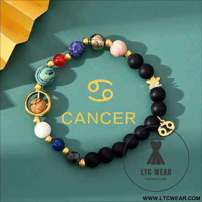 Natural stone beaded tiger eye picture stone bracelet zodiac bracelet - cancer