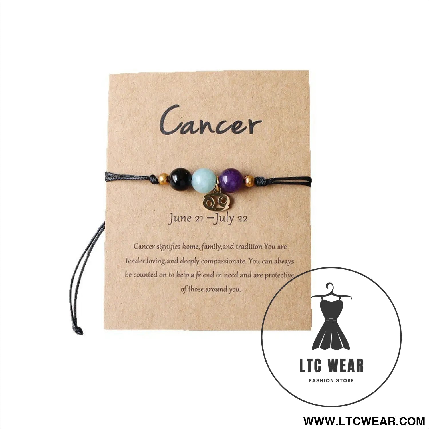 Natural stone beaded tiger eye picture stone bracelet zodiac bracelet - cancer (card design)