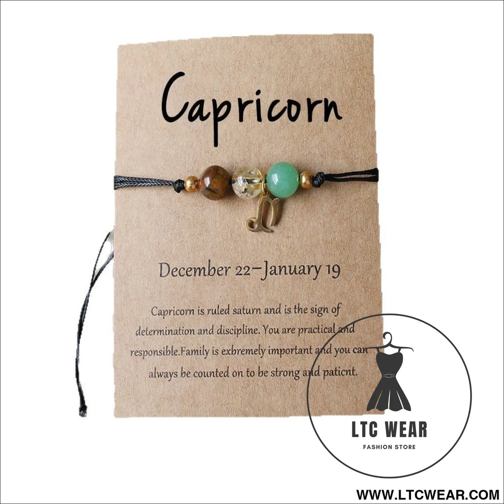 Natural stone beaded tiger eye picture stone bracelet zodiac bracelet - capricorn (card design)