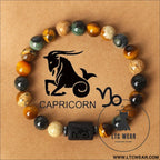 Natural stone beaded tiger eye picture stone bracelet zodiac bracelet - capricorn (dec 22 - jan 19) with card