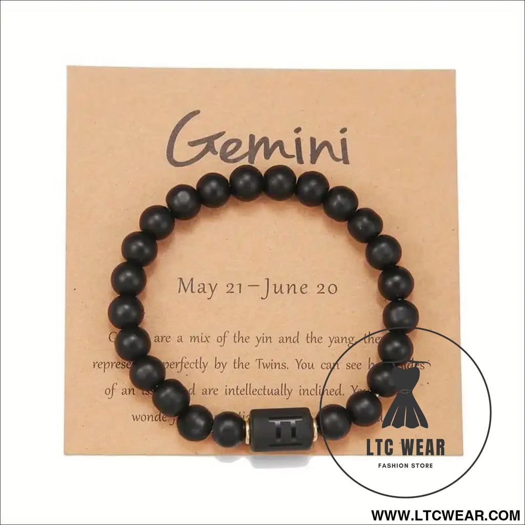 Natural stone beaded tiger eye picture stone bracelet zodiac bracelet - gemini (with card)