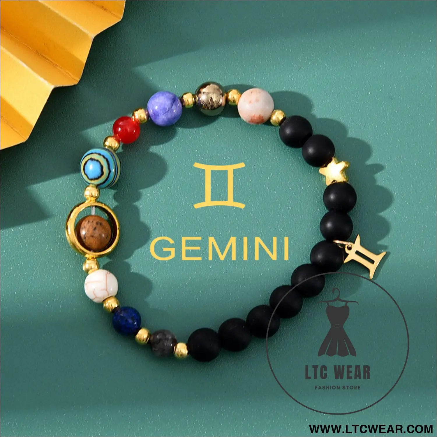 Natural stone beaded tiger eye picture stone bracelet zodiac bracelet - gemini