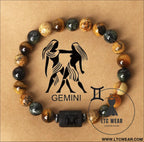 Natural stone beaded tiger eye picture stone bracelet zodiac bracelet - gemini (may 21 - june 21) with card