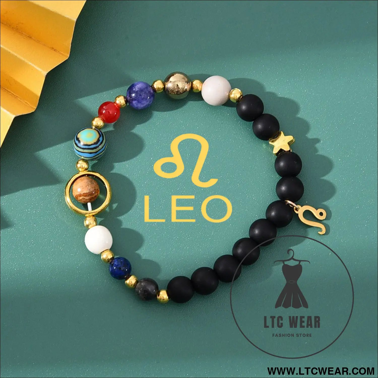 Natural stone beaded tiger eye picture stone bracelet zodiac bracelet - leo