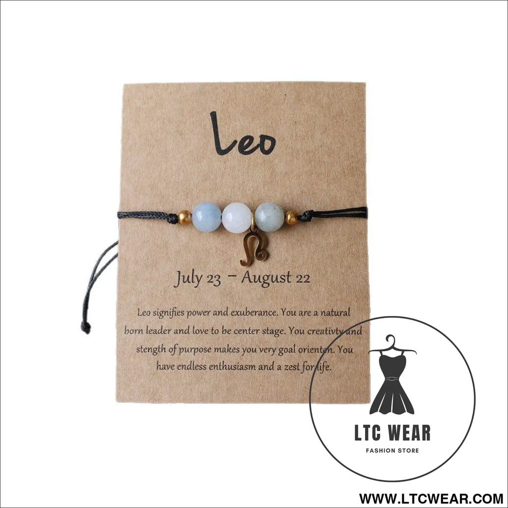 Natural stone beaded tiger eye picture stone bracelet zodiac bracelet - leo (card style)