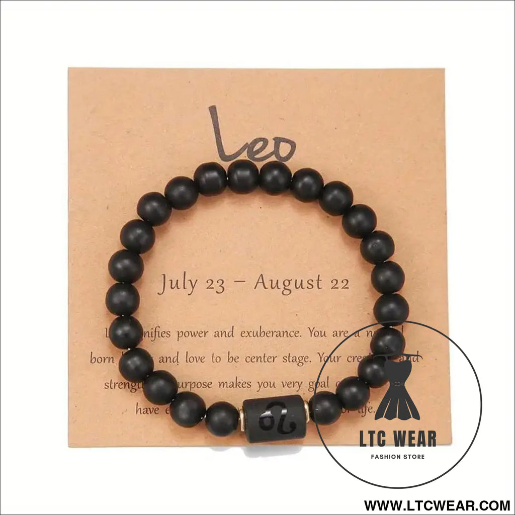 Natural stone beaded tiger eye picture stone bracelet zodiac bracelet - leo (with card)